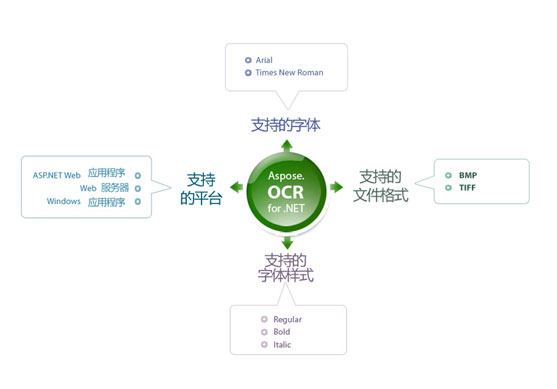 Aspose.OCR for .NET, 支持的字體，支持的平臺，支持的文件格式，支持的字體樣式